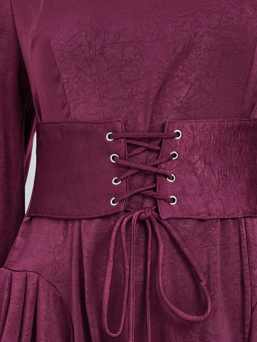 Women Burgundy Long Sleeves A-Line Midi Dress For Women at Bahrain | Styli Women Burgundy Long Sleeves A-Line Midi Dress For Women at Bahrain | Styli