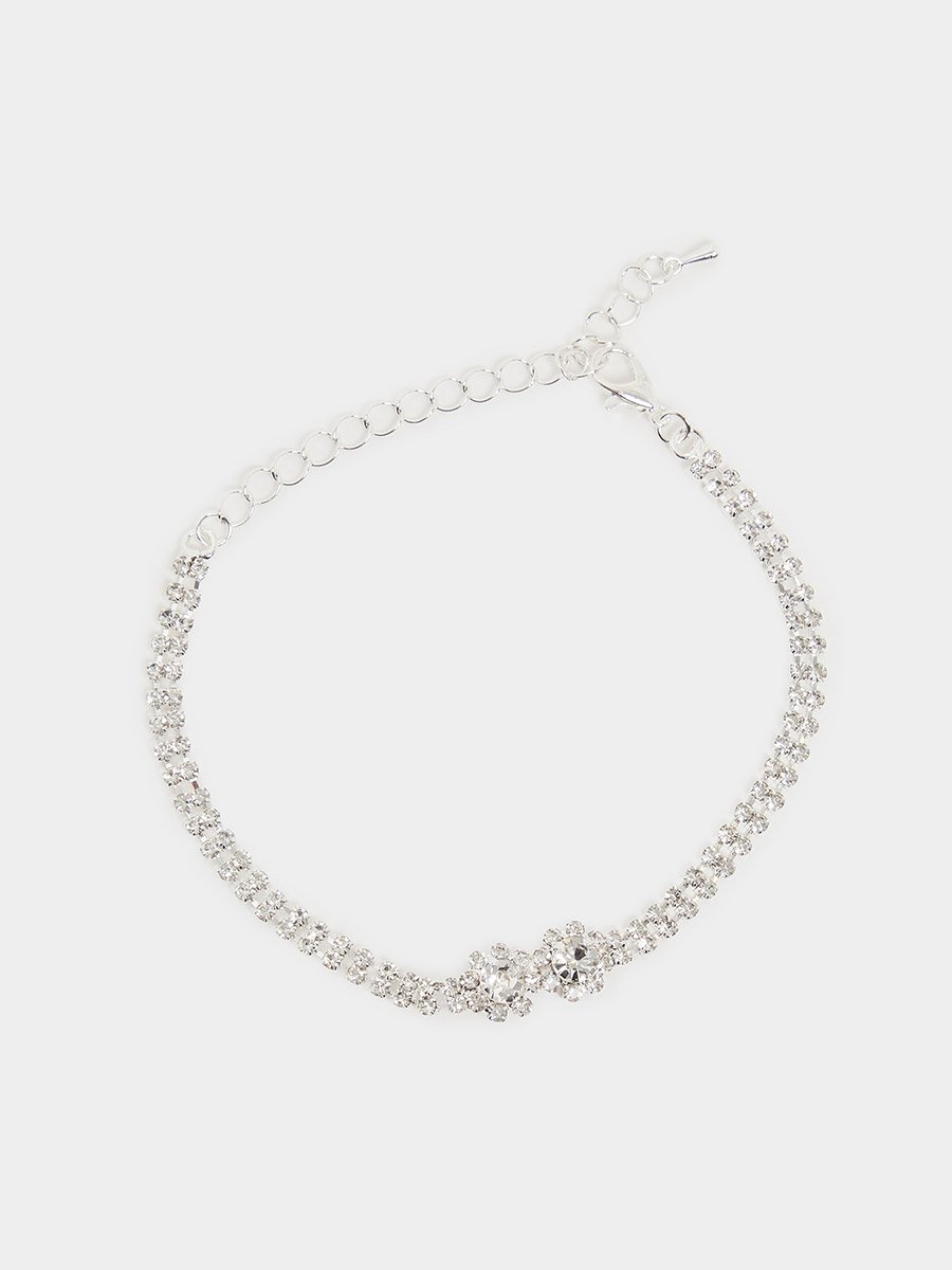 Silver Diamante Necklace with Ring and Earrings with Bracelet Set
