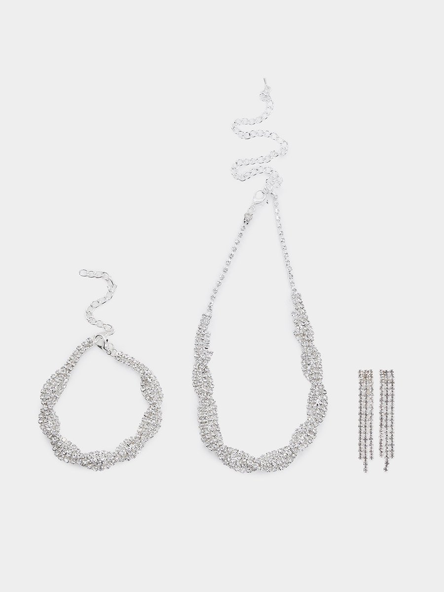 Silver Diamante Necklace and Bracelet with Earrings