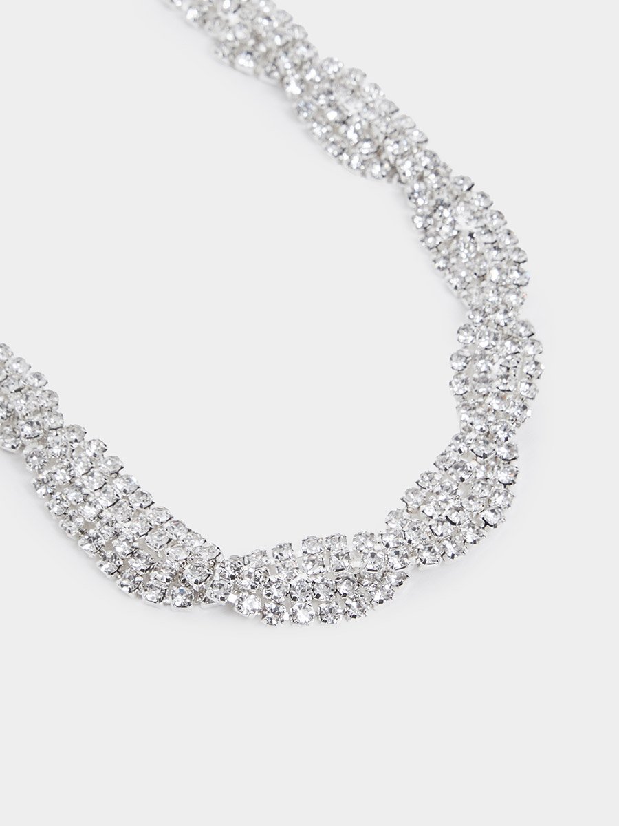 Silver Diamante Necklace and Bracelet with Earrings