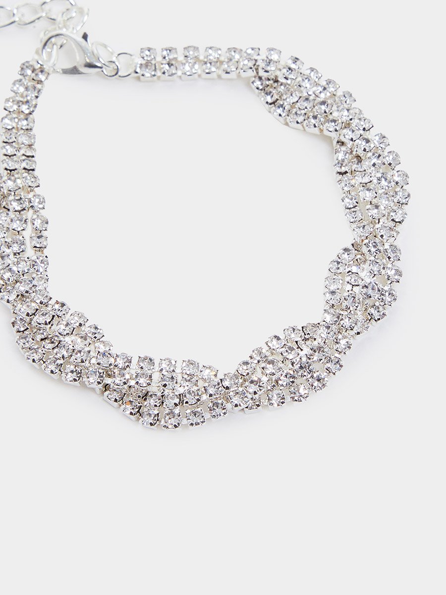 Silver Diamante Necklace and Bracelet with Earrings