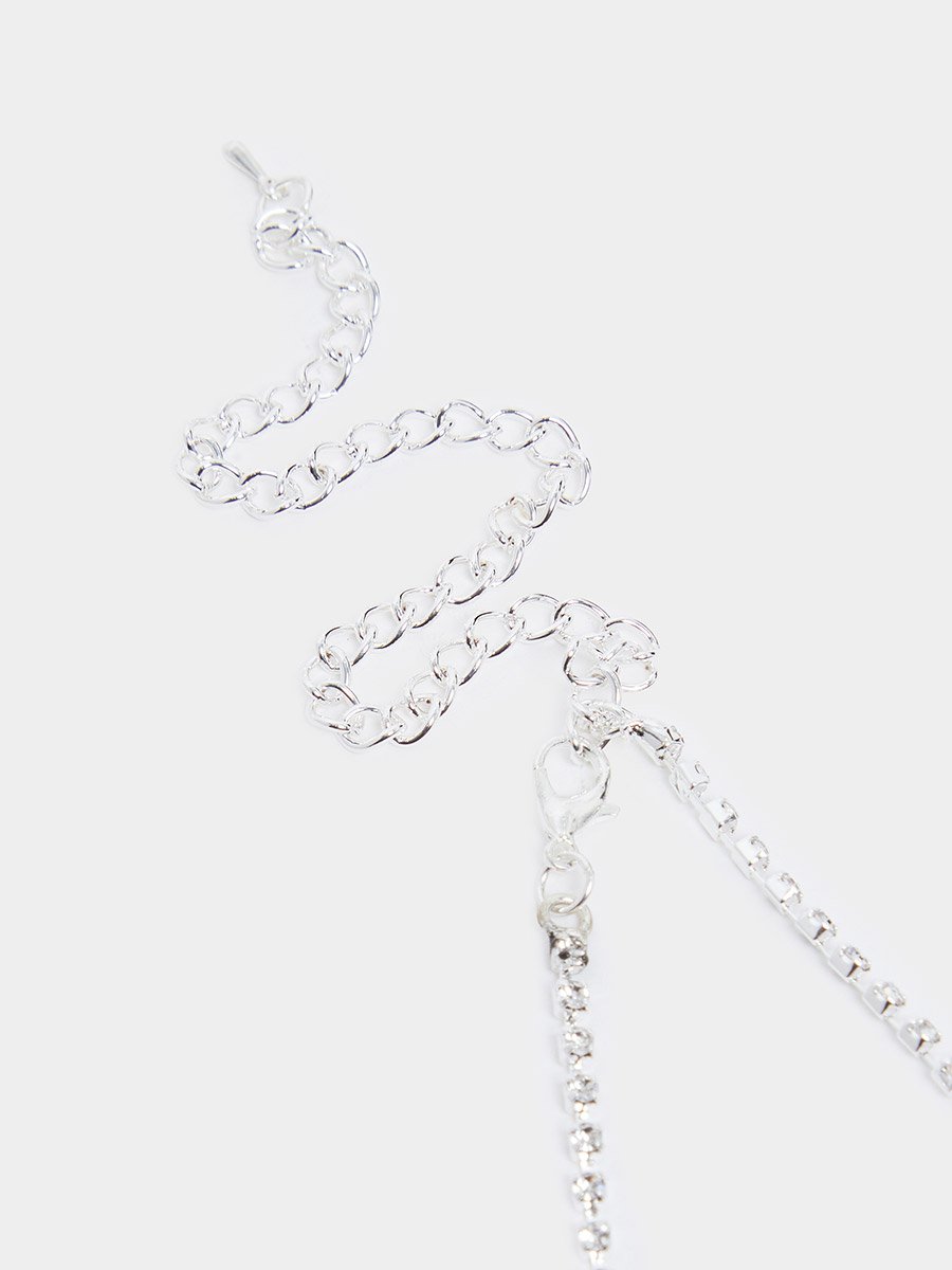 Silver Diamante Necklace and Bracelet with Earrings