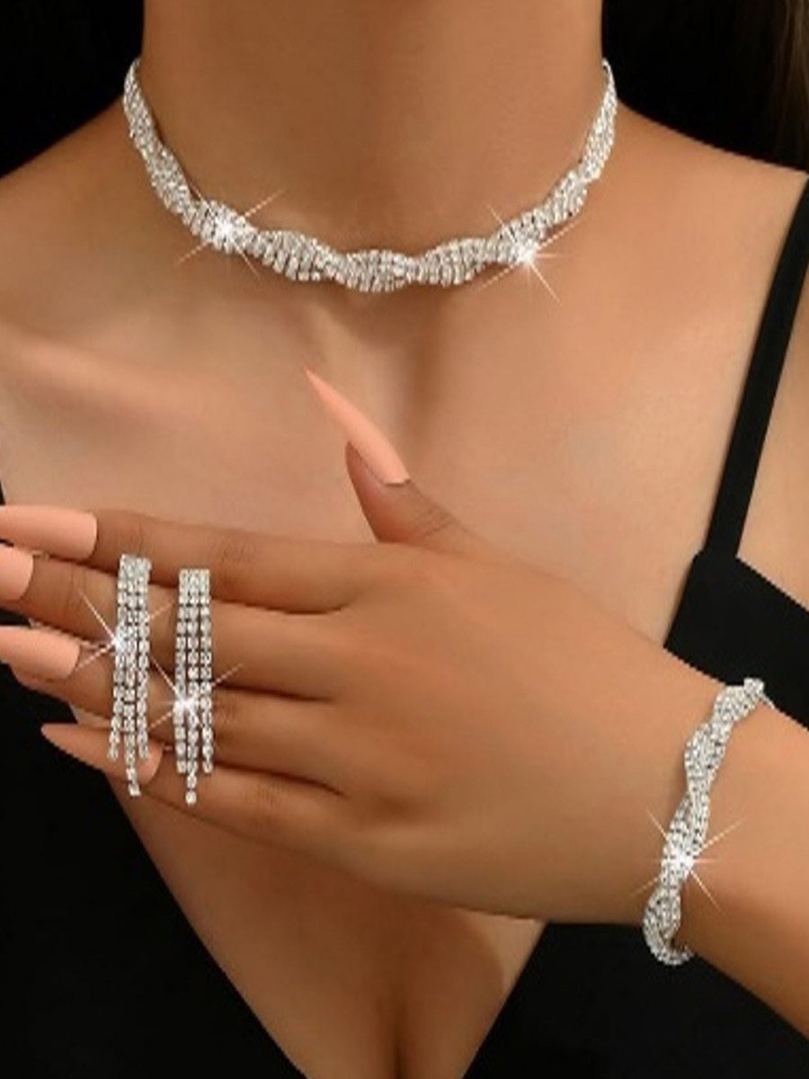 Silver Diamante Necklace and Bracelet with Earrings