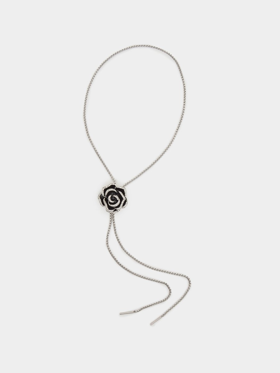 Black Rose Y Necklace