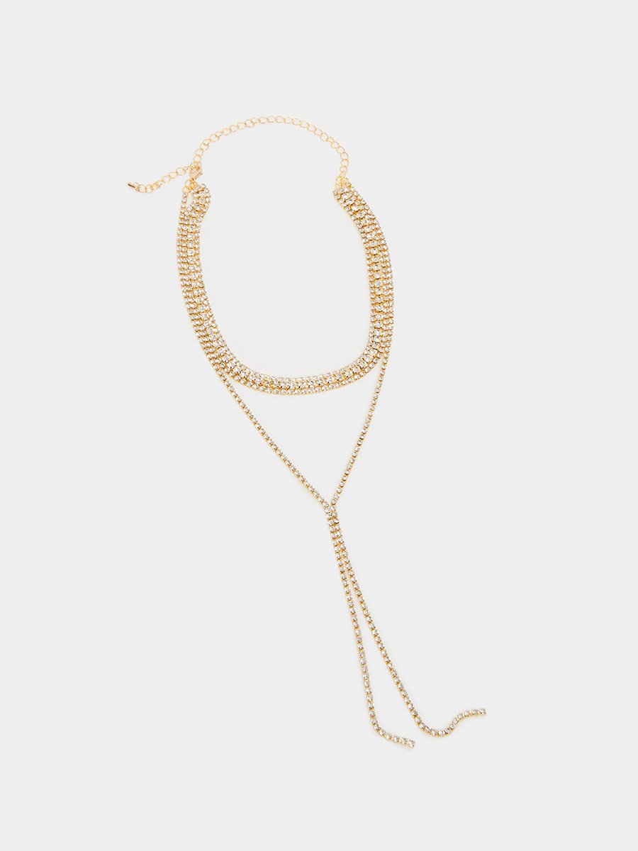 Gold Rhinestone Y Lariat Necklace
