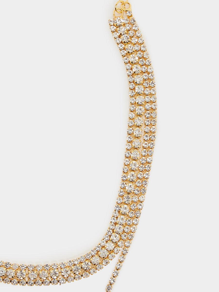 Gold Rhinestone Y Lariat Necklace