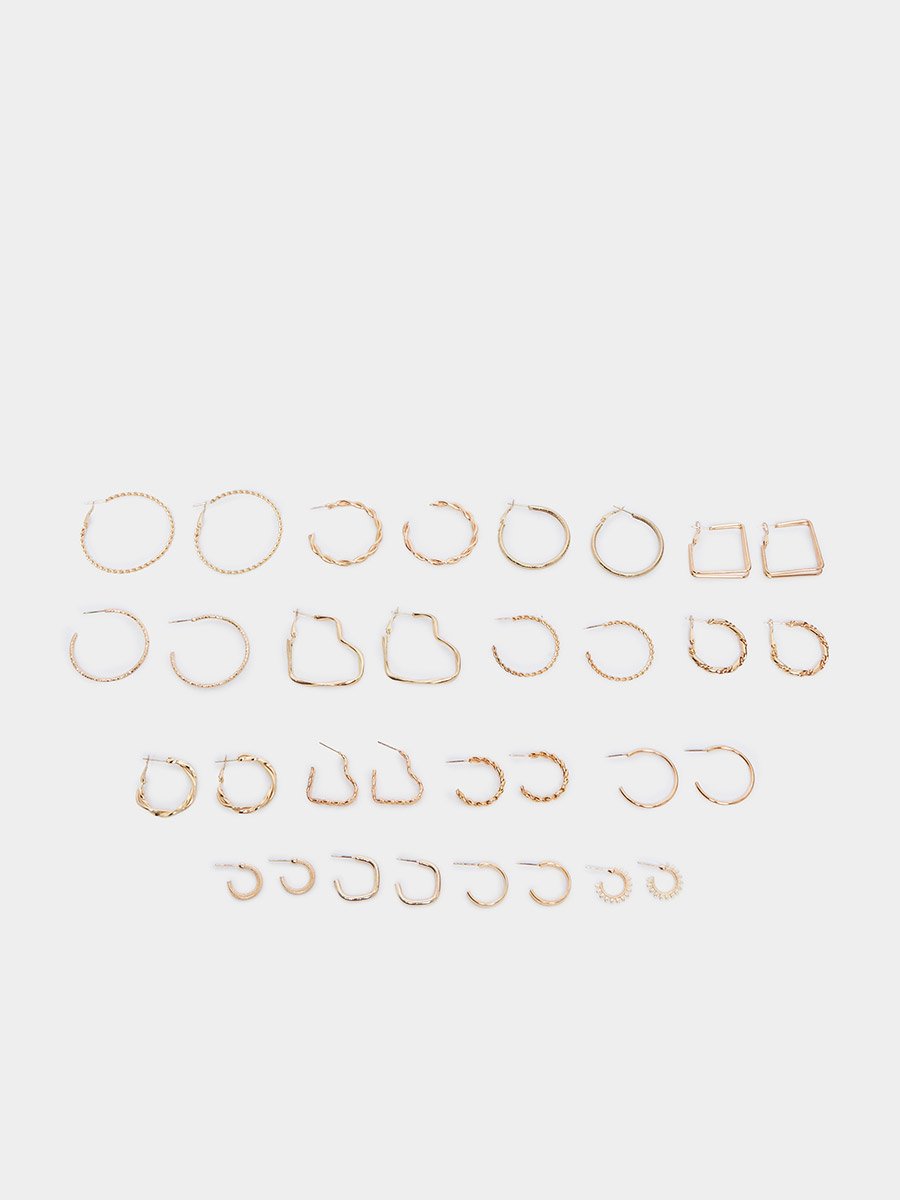 Pack of 16 - Gold Hoop Earrings