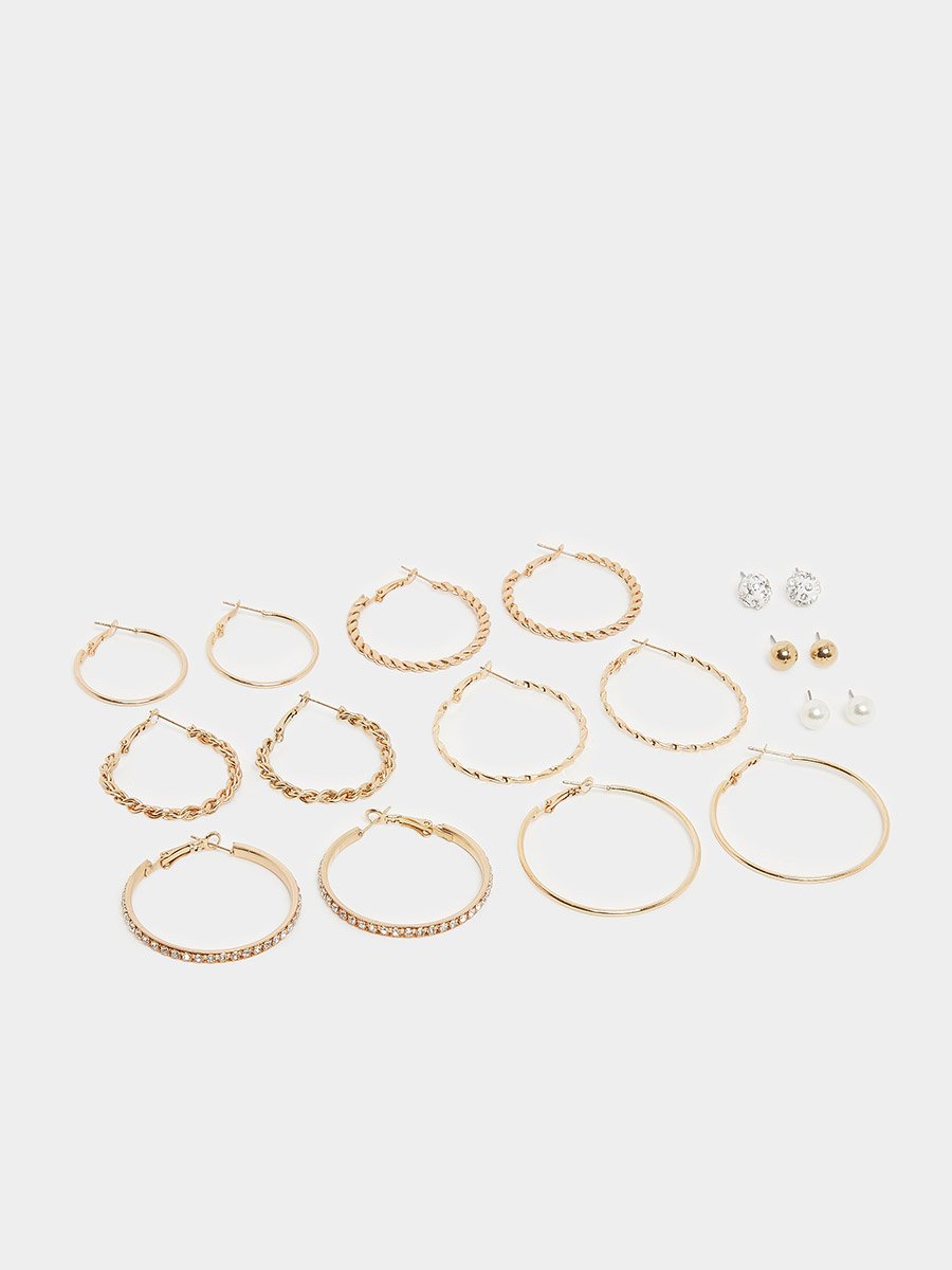 Pack of 9 - Gold Hoop Earrings