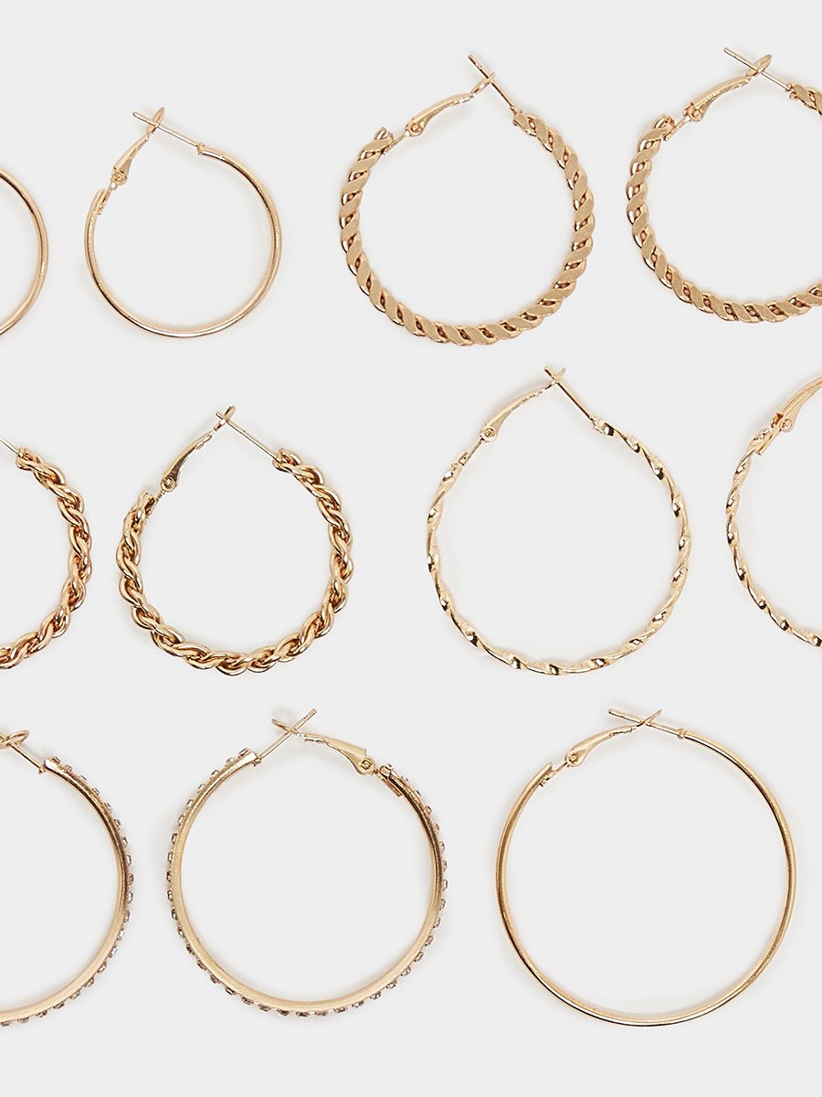 Pack of 9 - Gold Hoop Earrings