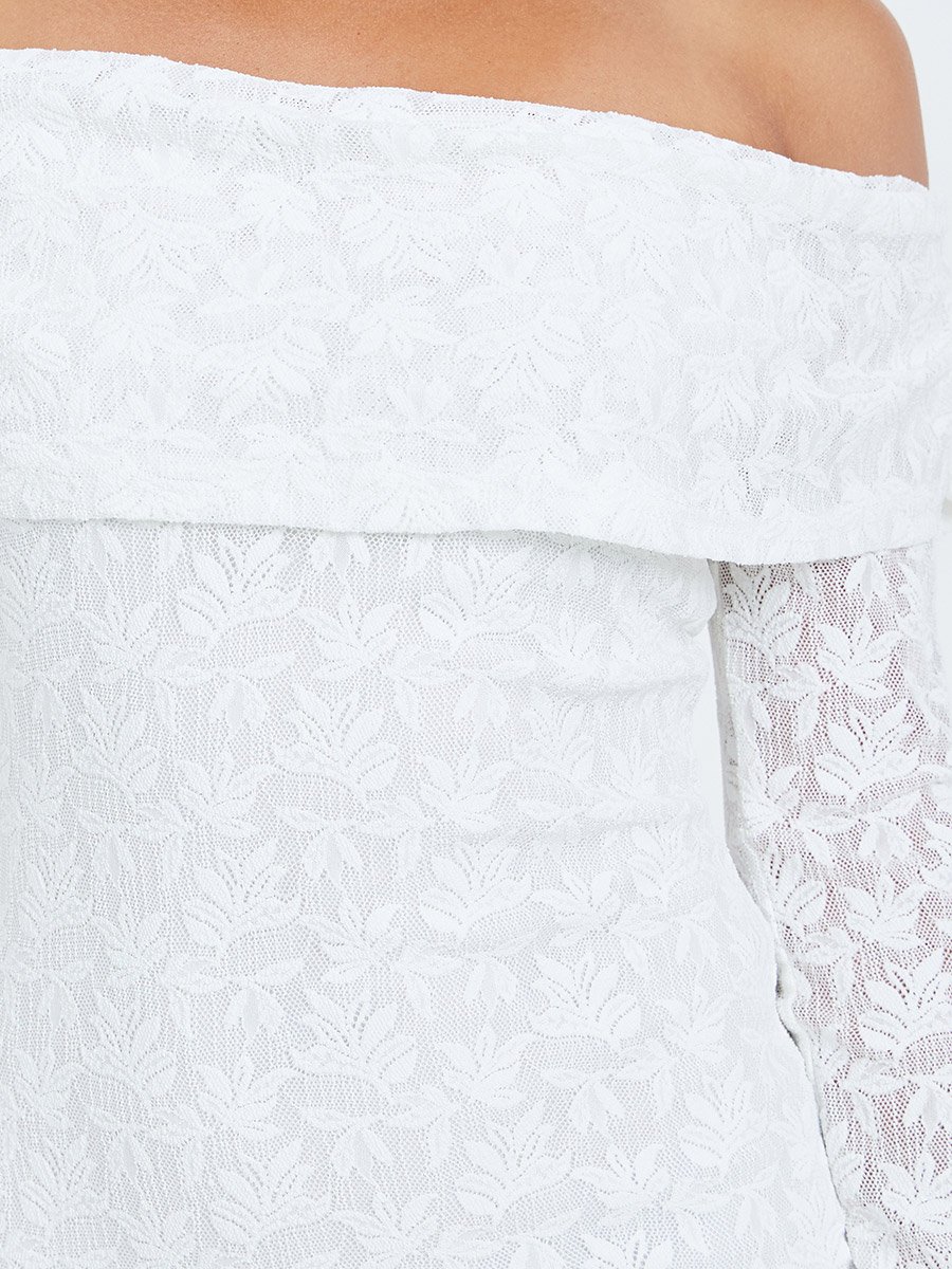 Women White Lace Off Shoulder Mermaid Midi Dress