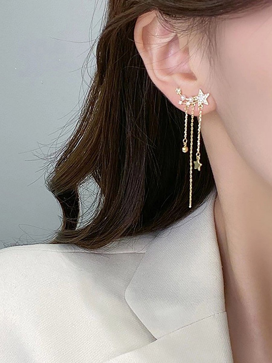 Rhinestone Embellished Earrings with Tassels