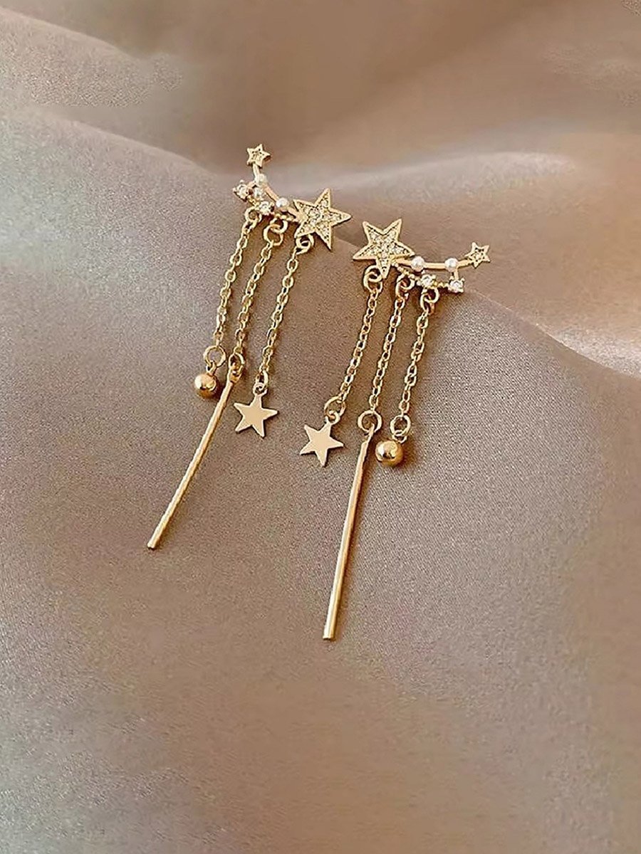 Rhinestone Embellished Earrings with Tassels