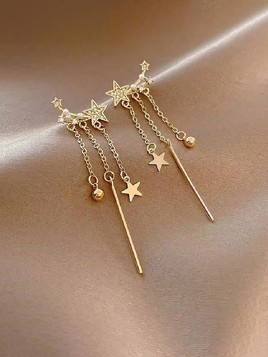 Rhinestone Embellished Earrings with Tassels