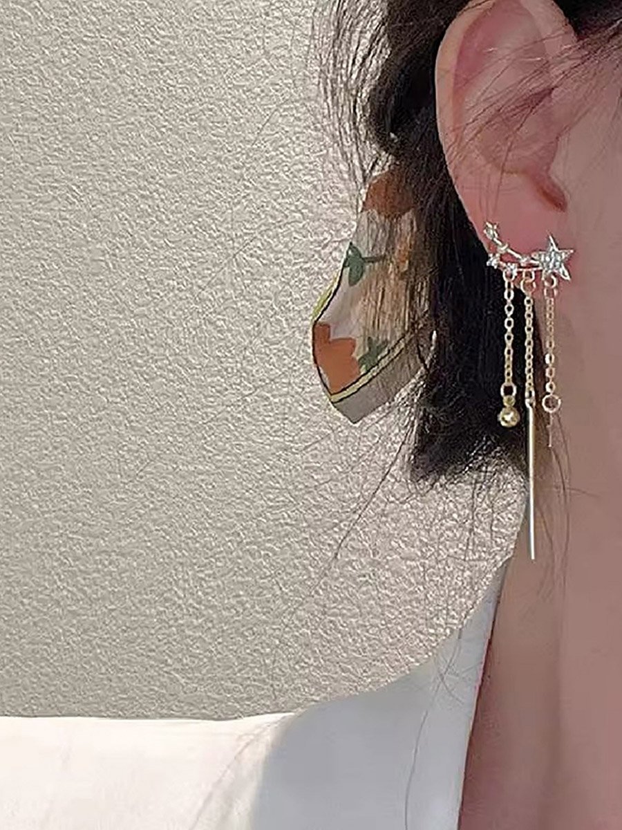 Rhinestone Embellished Earrings with Tassels