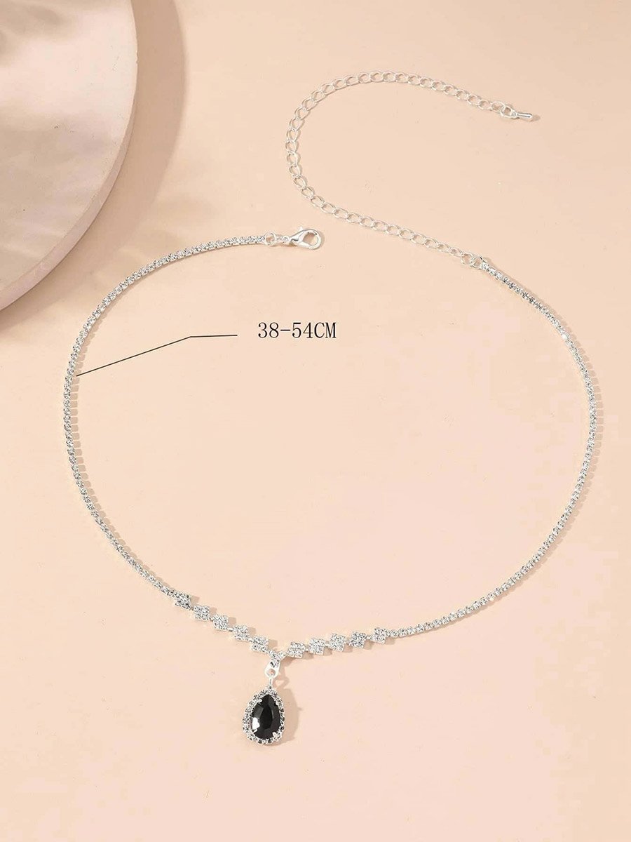 Contrast Embellished Necklace with Drop Pendant