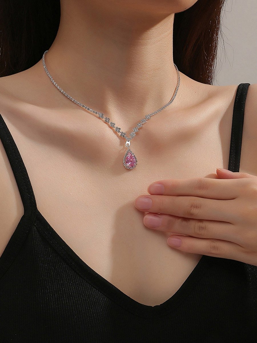Contrast Embellished Necklace with Drop Pendant