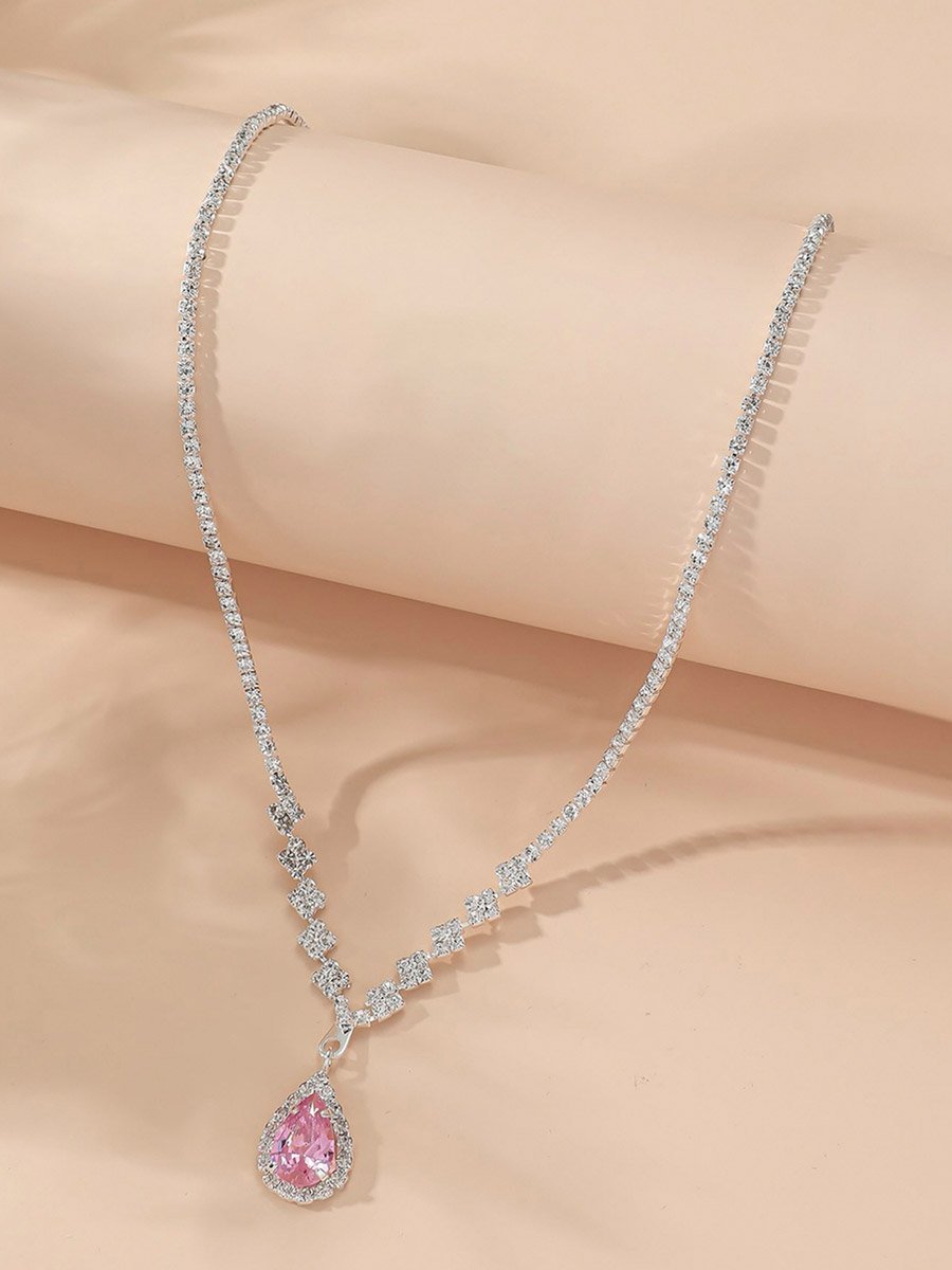 Contrast Embellished Necklace with Drop Pendant
