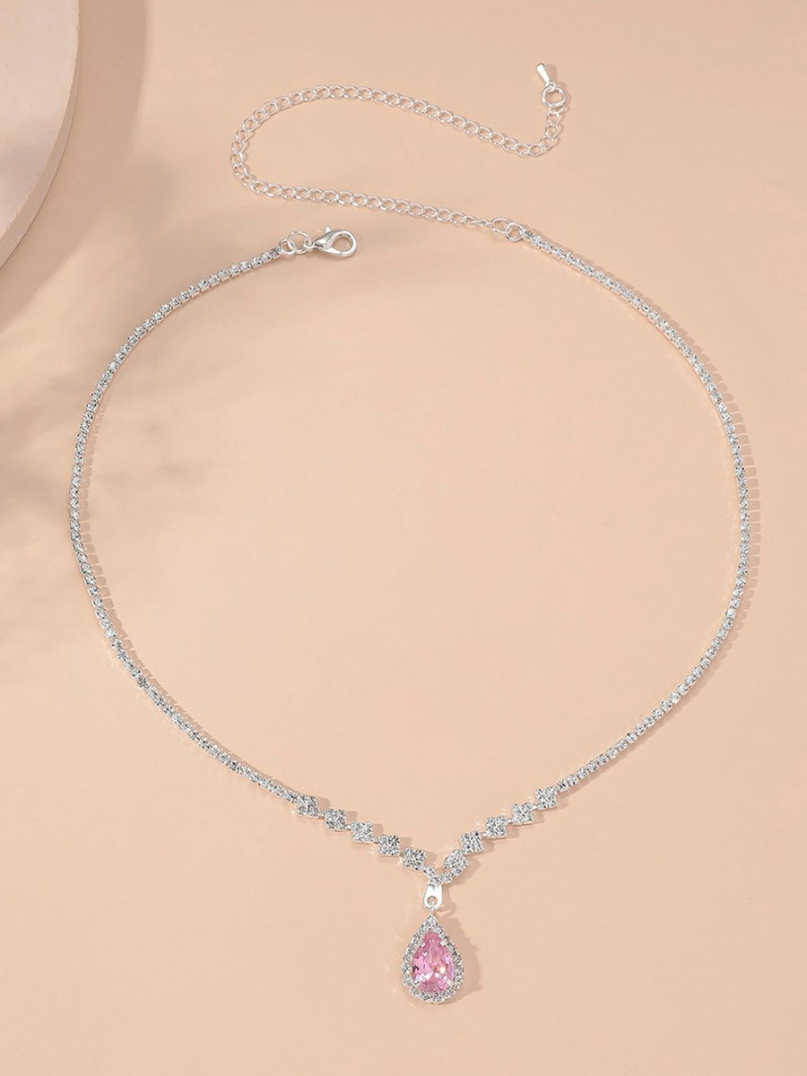 Contrast Embellished Necklace with Drop Pendant