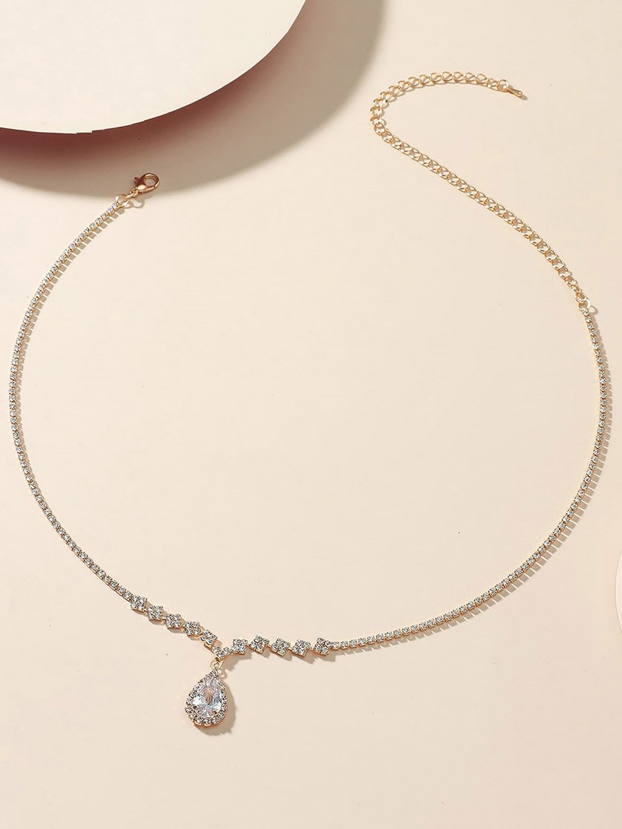 Contrast Embellished Necklace with Drop Pendant