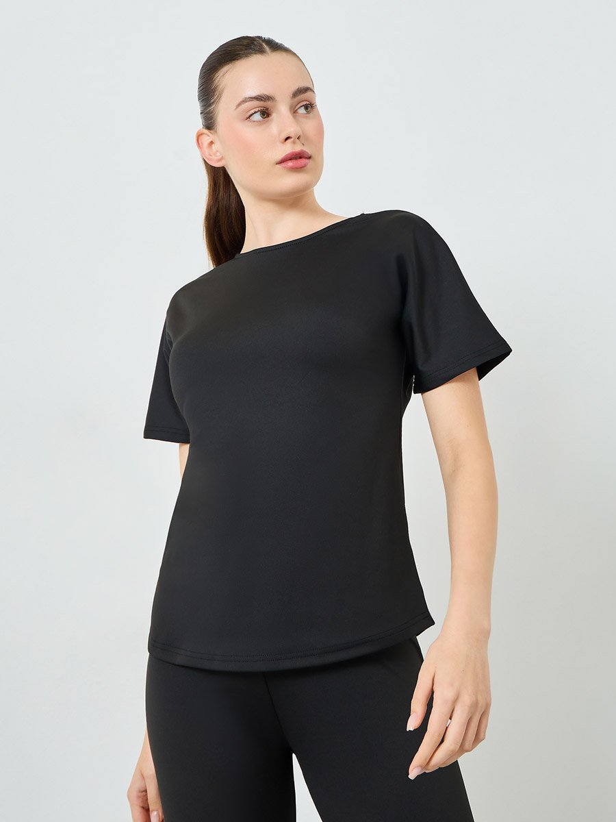 Back Text Strap Short Sleeves Top and Cari Set