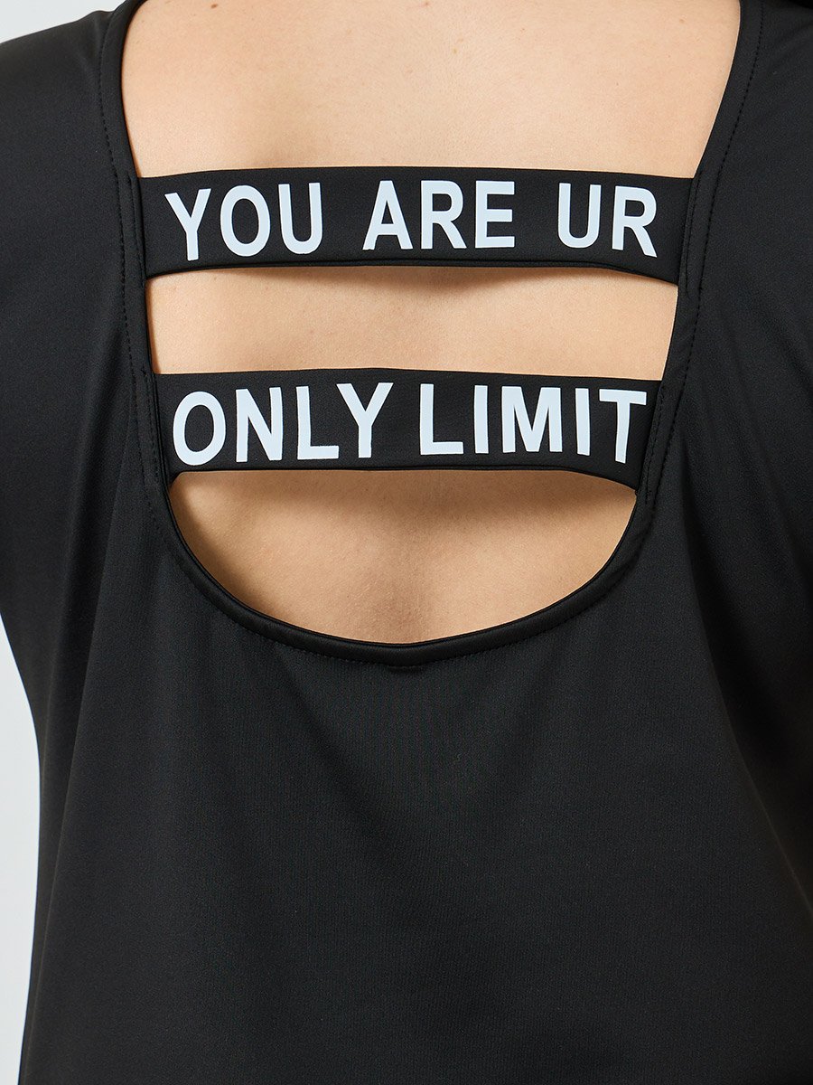 Back Text Strap Short Sleeves Top and Cari Set