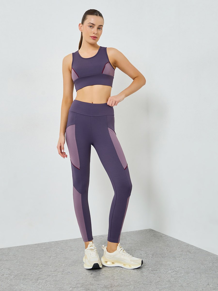 Color Block Contrast Piping Sports Bra and Leggings Set