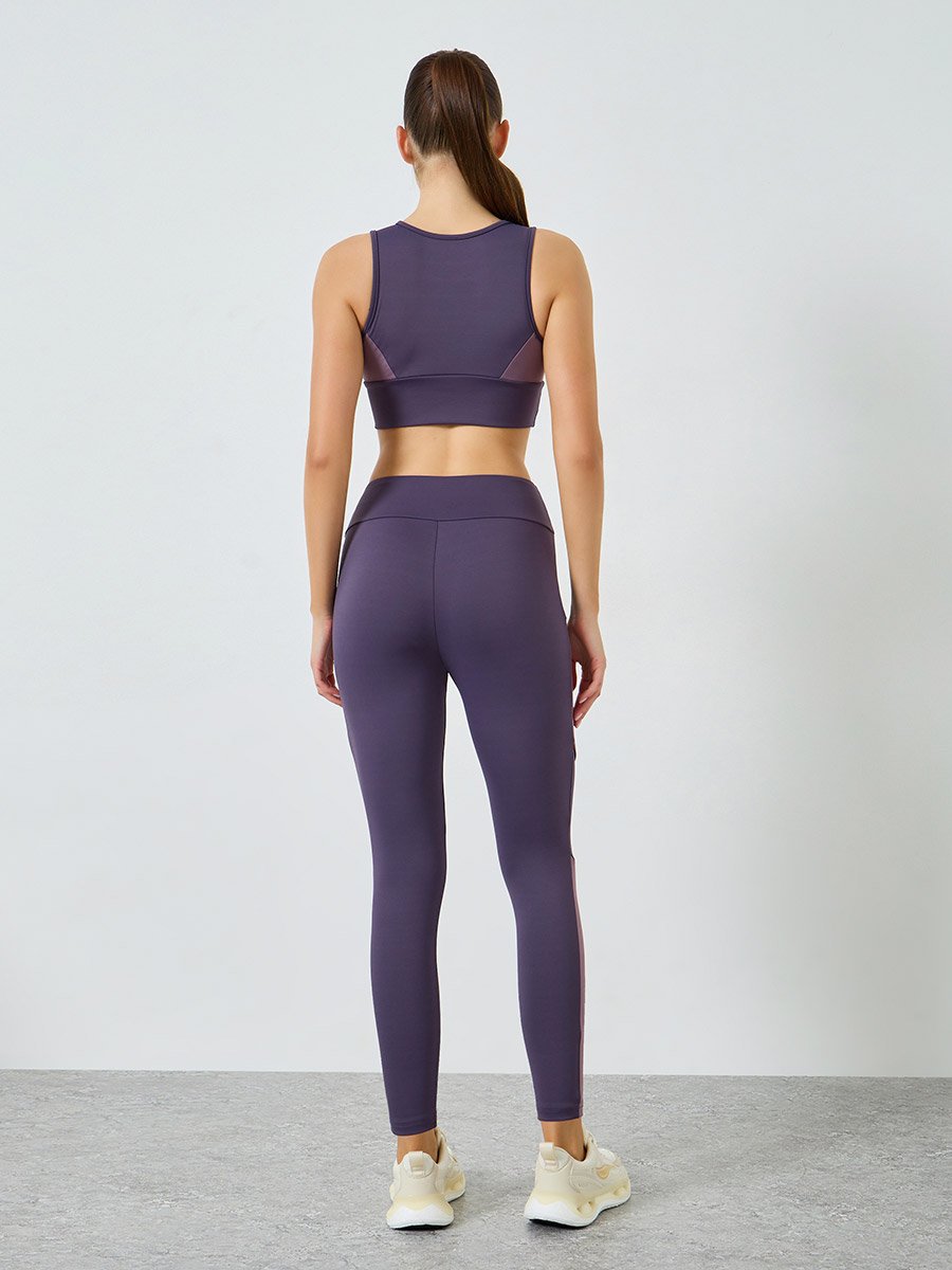 Color Block Contrast Piping Sports Bra and Leggings Set