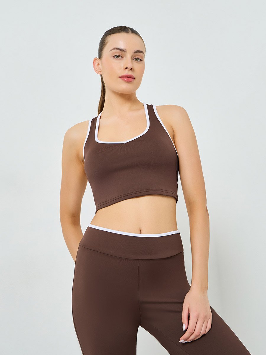 Contrast Edge Racerback Peep Sports Bra and Leggings Set
