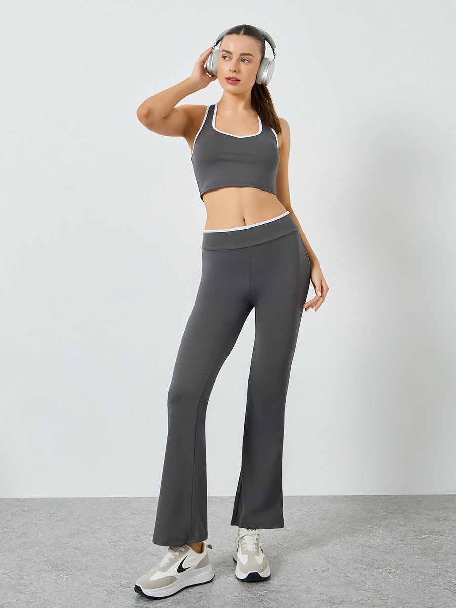 Contrast Edge Racerback Peep Sports Bra and Leggings Set