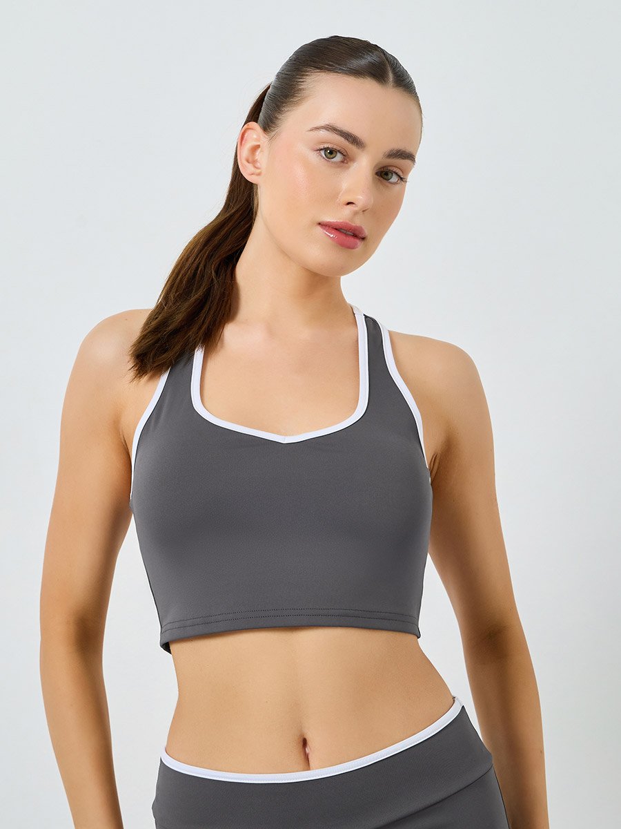 Contrast Edge Racerback Peep Sports Bra and Leggings Set
