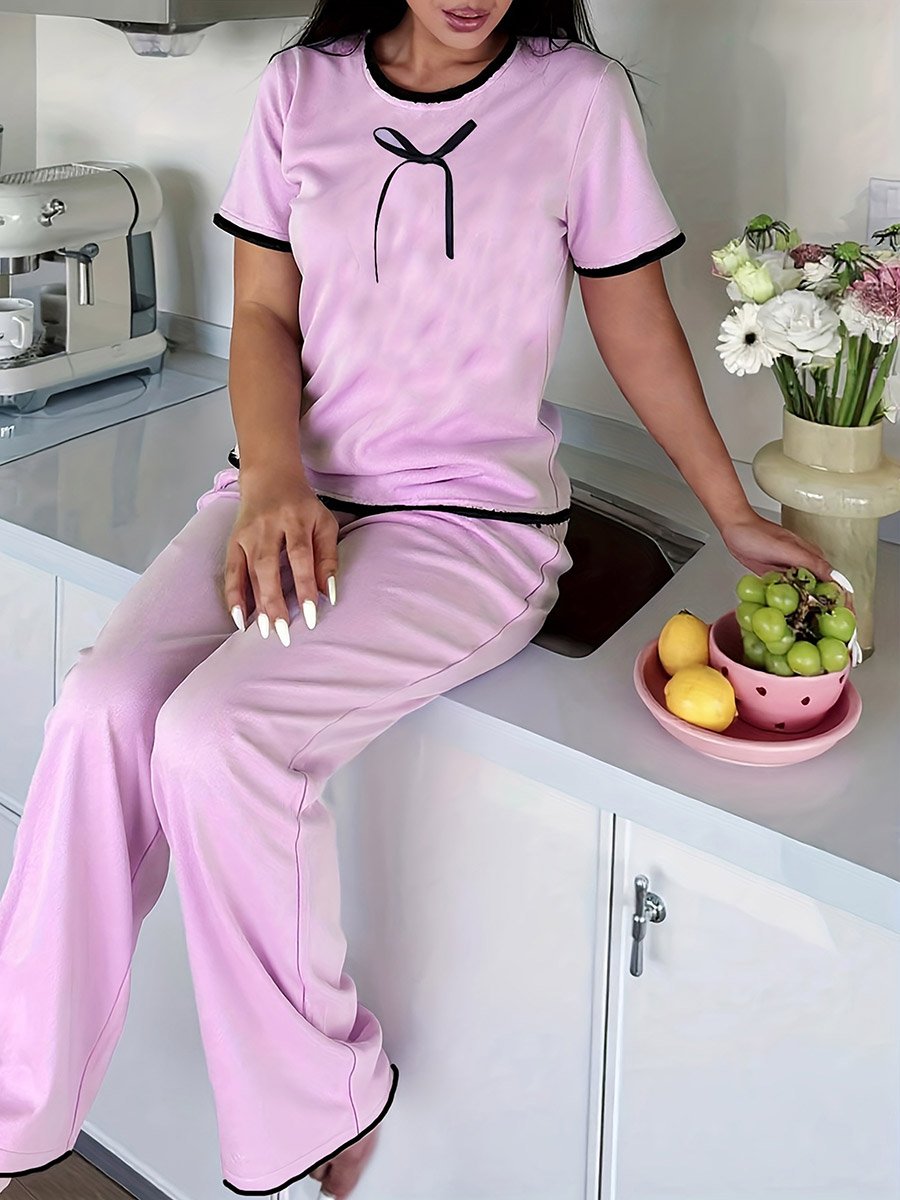 Bow Print Top and Pyjama Set