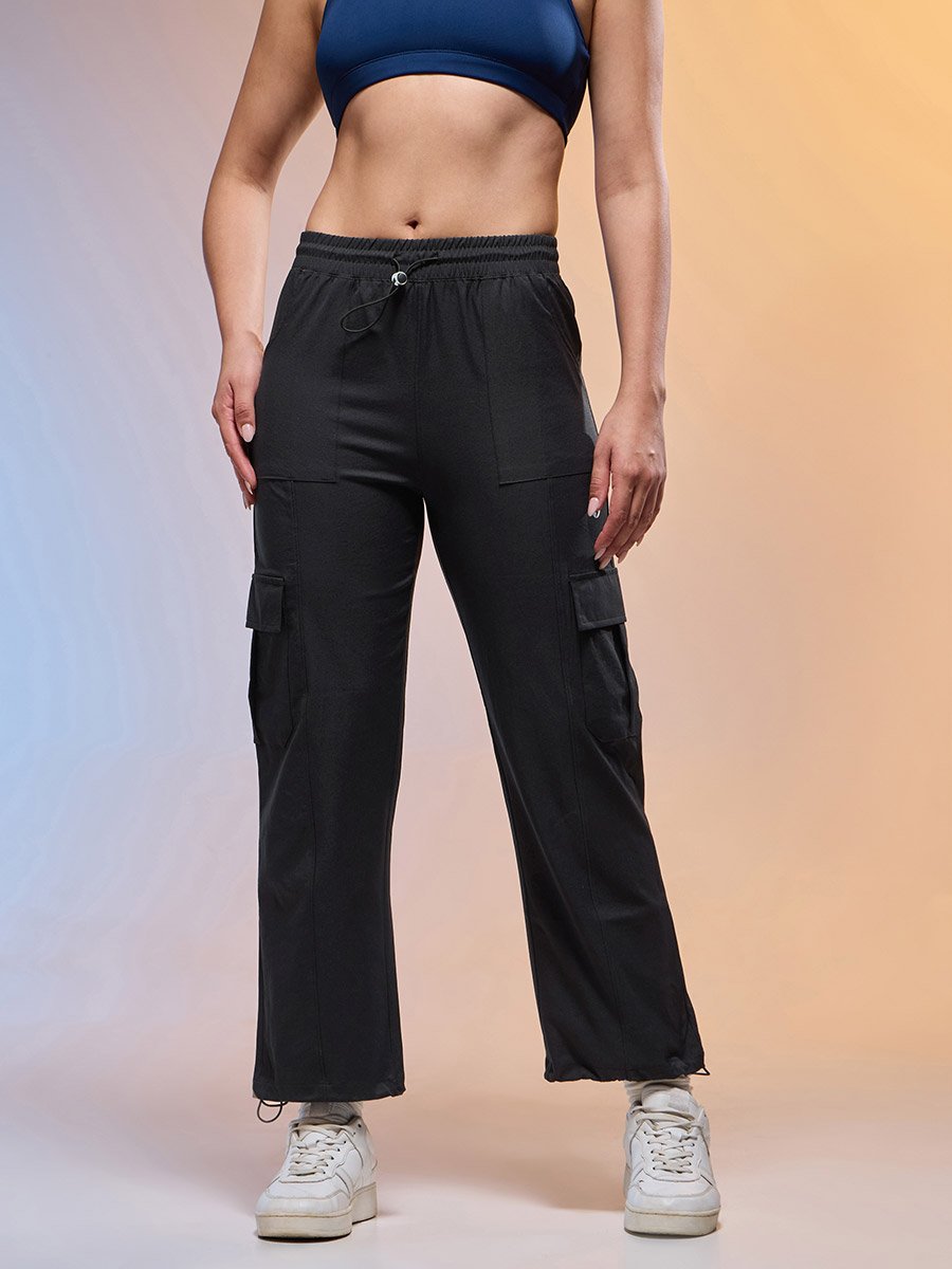 Women Solid Slim Fit Sports Cargo Track Pants