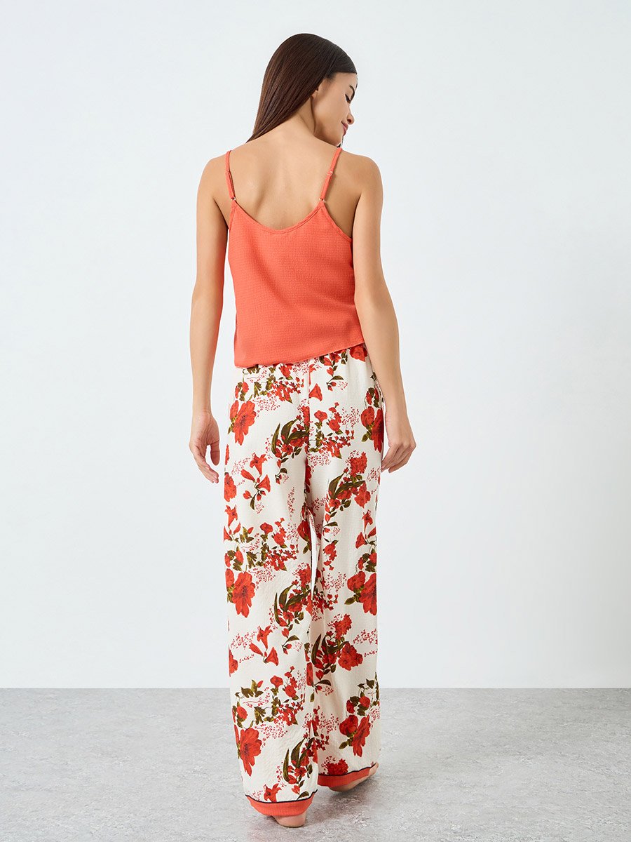 Women Solid Cami Top and Floral Printed Pyjama Set