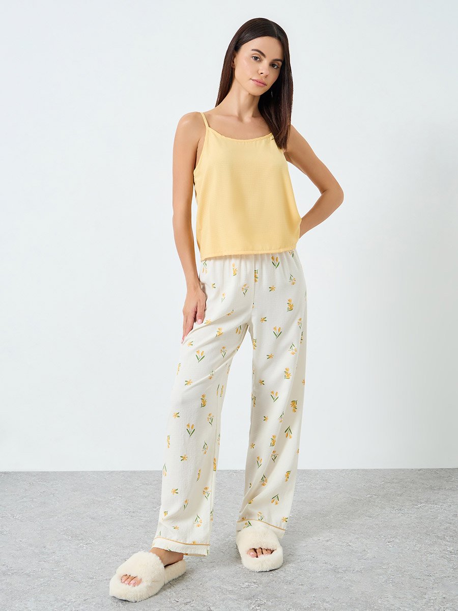 Women Solid Cami Top and Floral Printed Pyjama Set