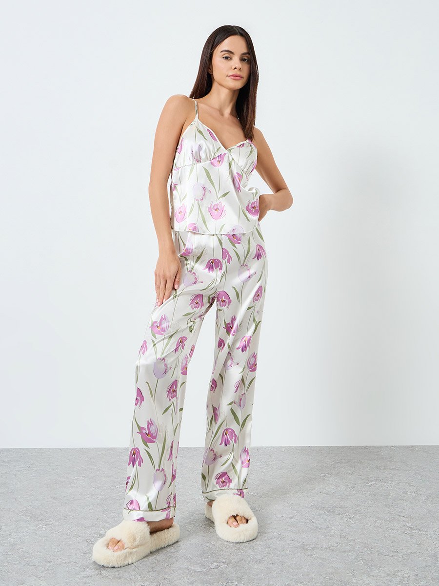 Women Floral Printed Cami Top and Pyjama Set