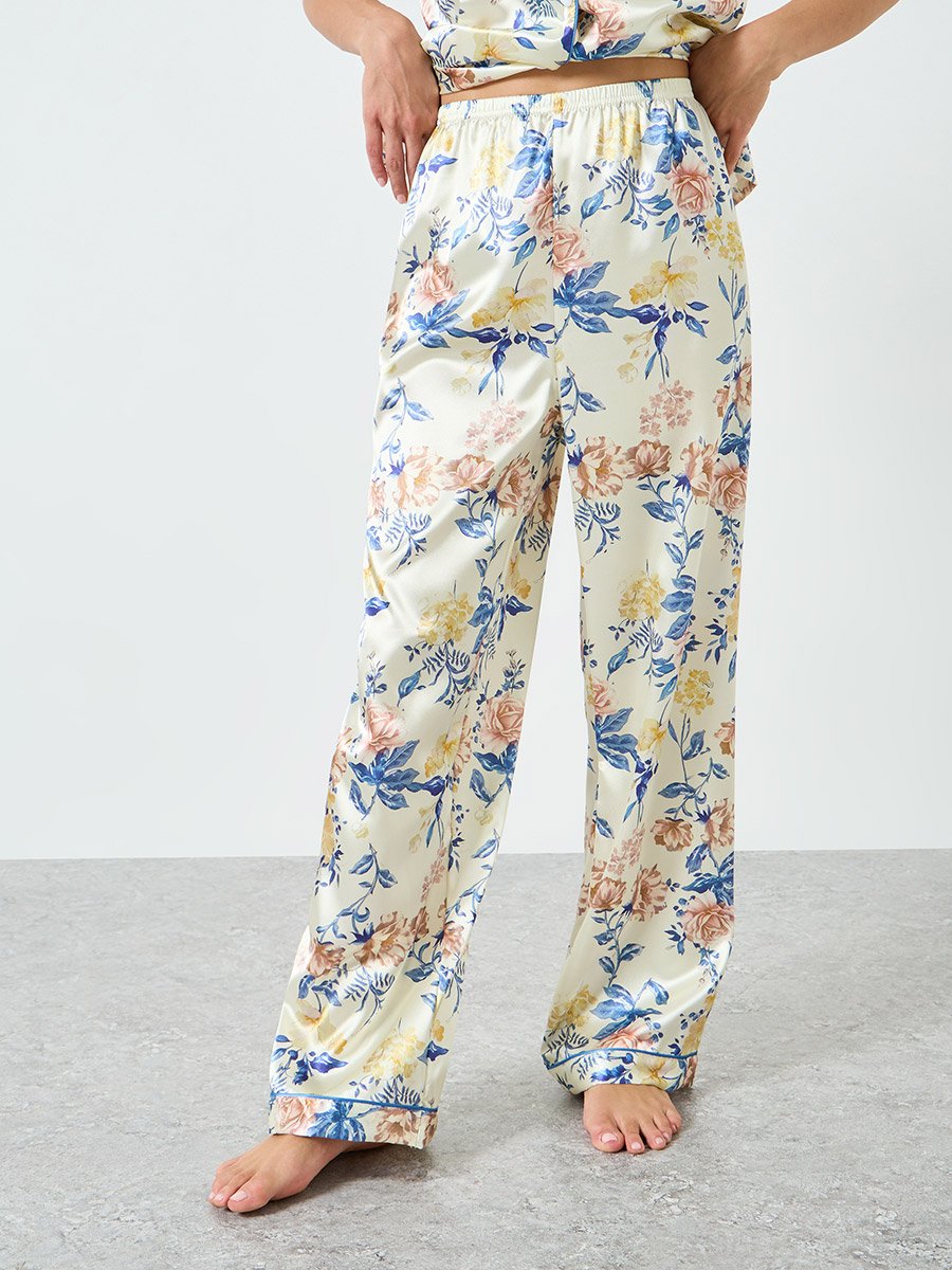 Women Floral Printed Short Sleeve Shirt and Pyjama Set