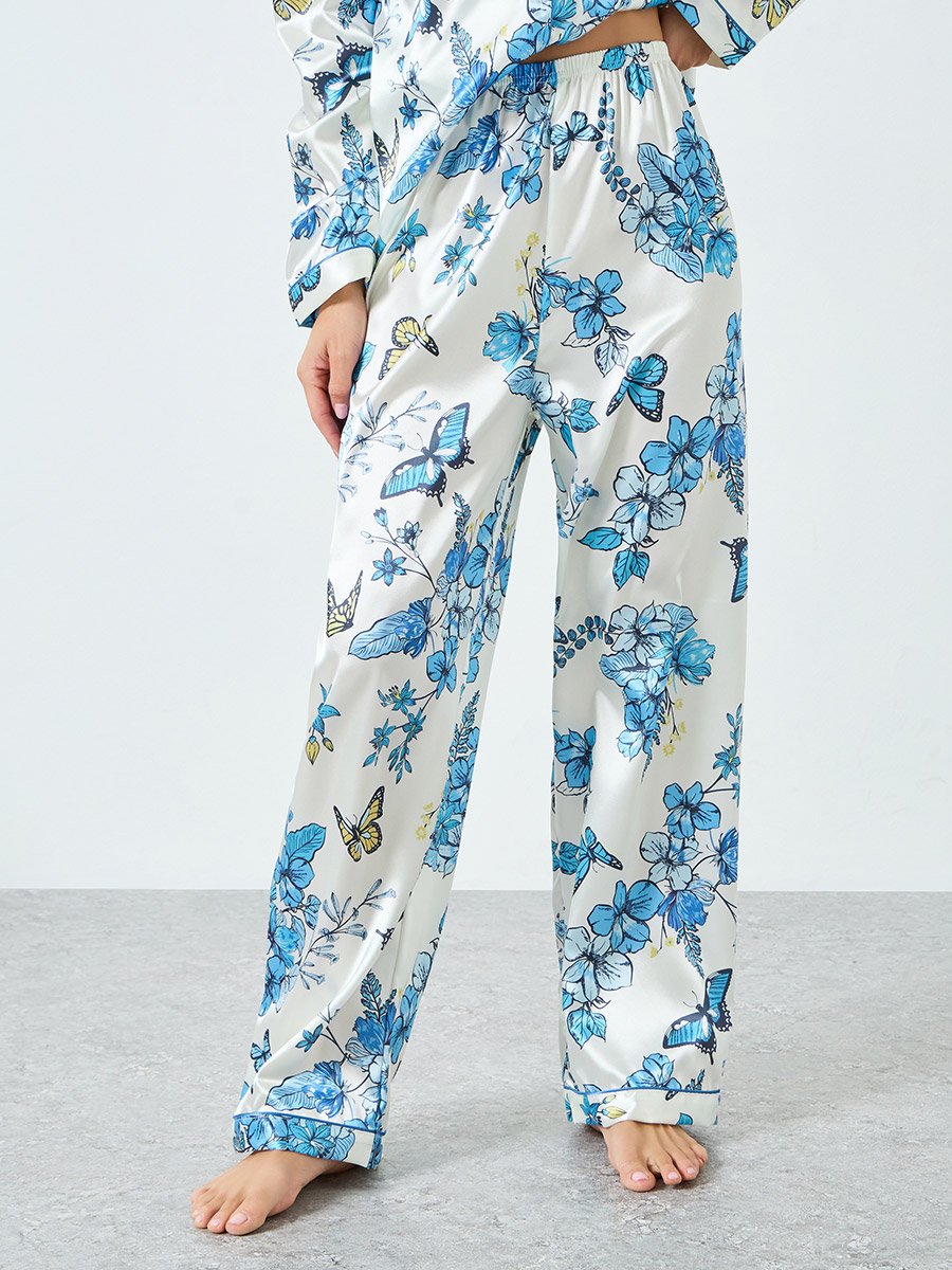 Women Satin Floral Printed Shirt and Pyjama Set