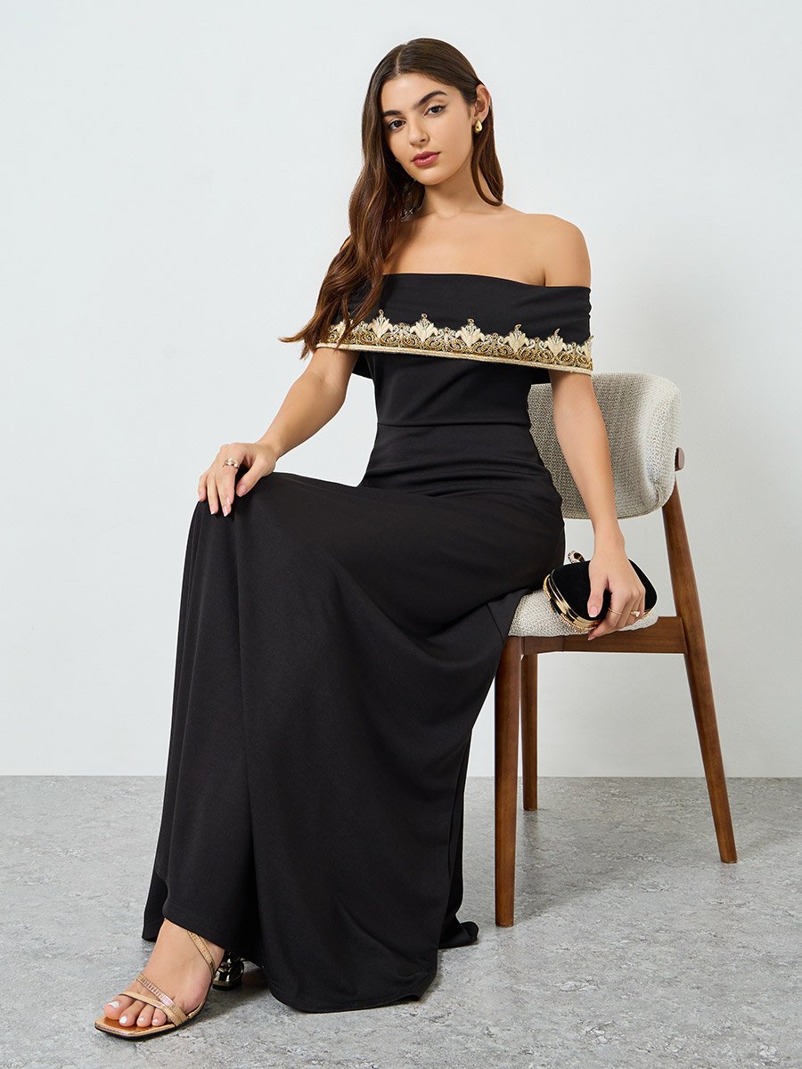 fitted lace wedding dress Victoria Off Shoulder Maxi Dress | Spice
