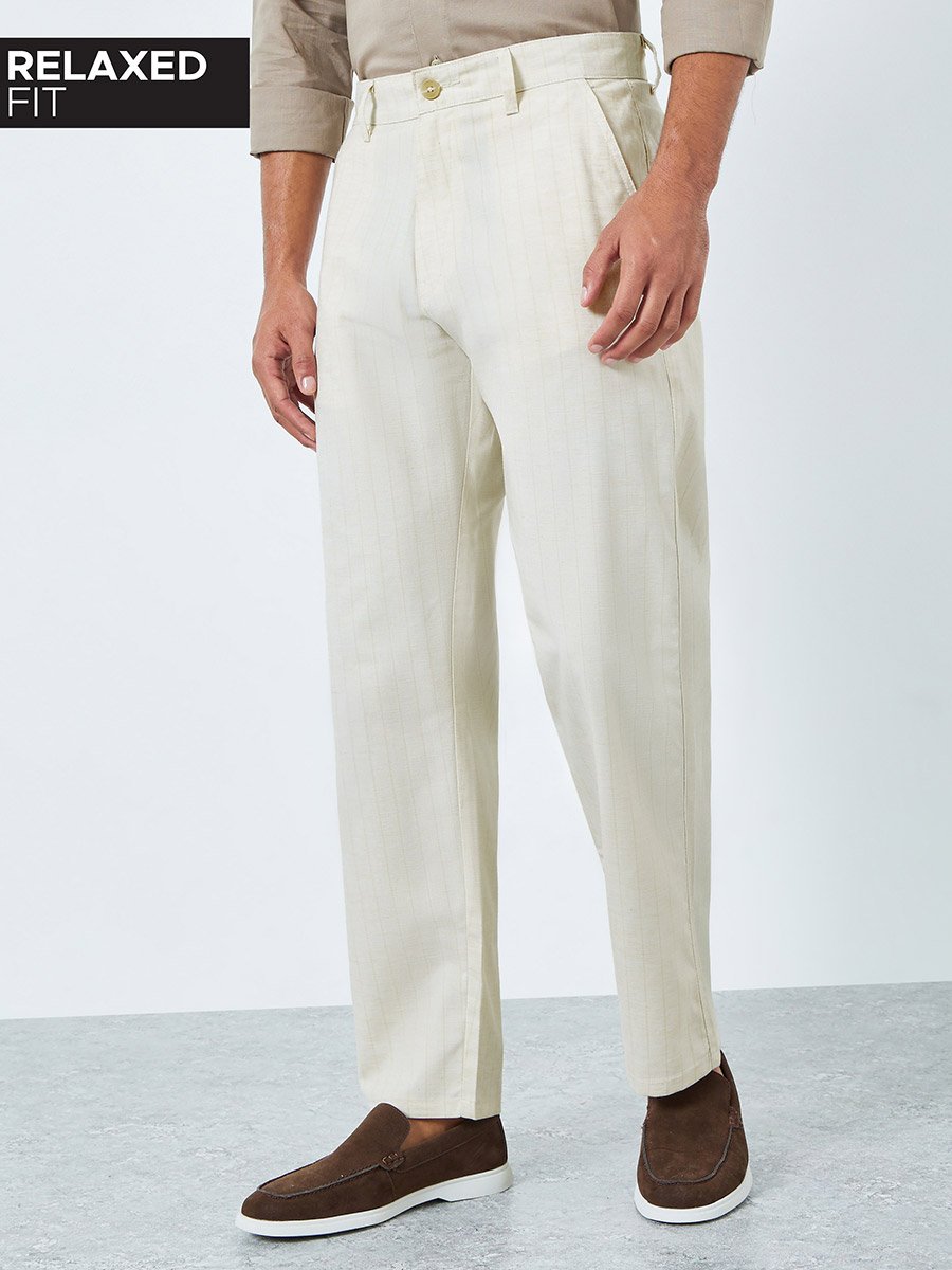 Men Pinstripe Relaxed Fit Trousers