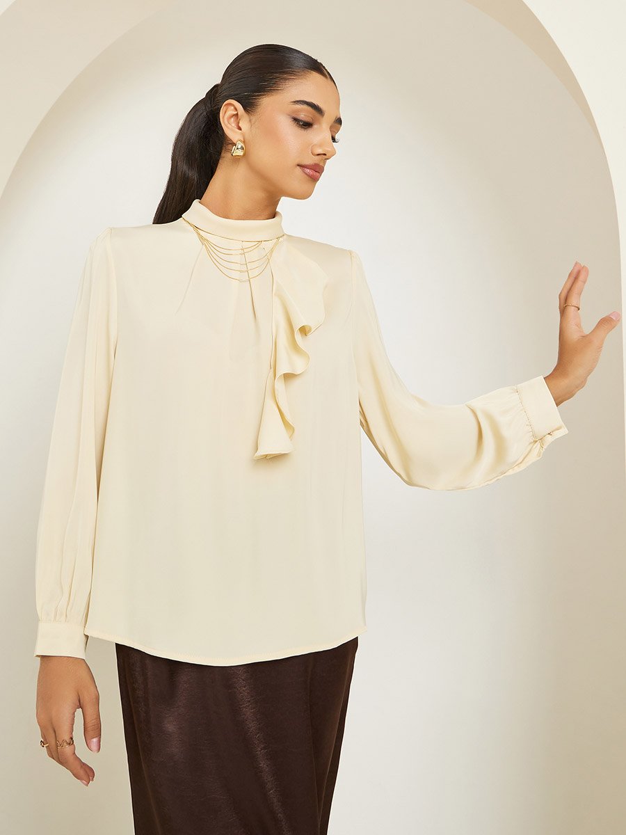 Women Yellow Satin Embellished Blouse