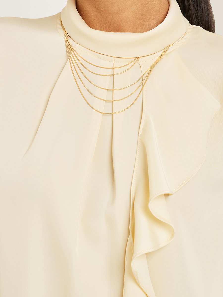 Women Yellow Satin Embellished Blouse