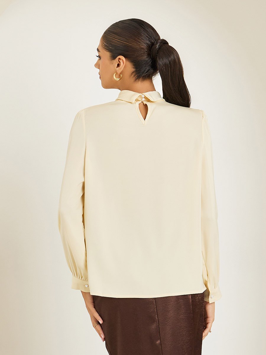 Women Yellow Satin Embellished Blouse
