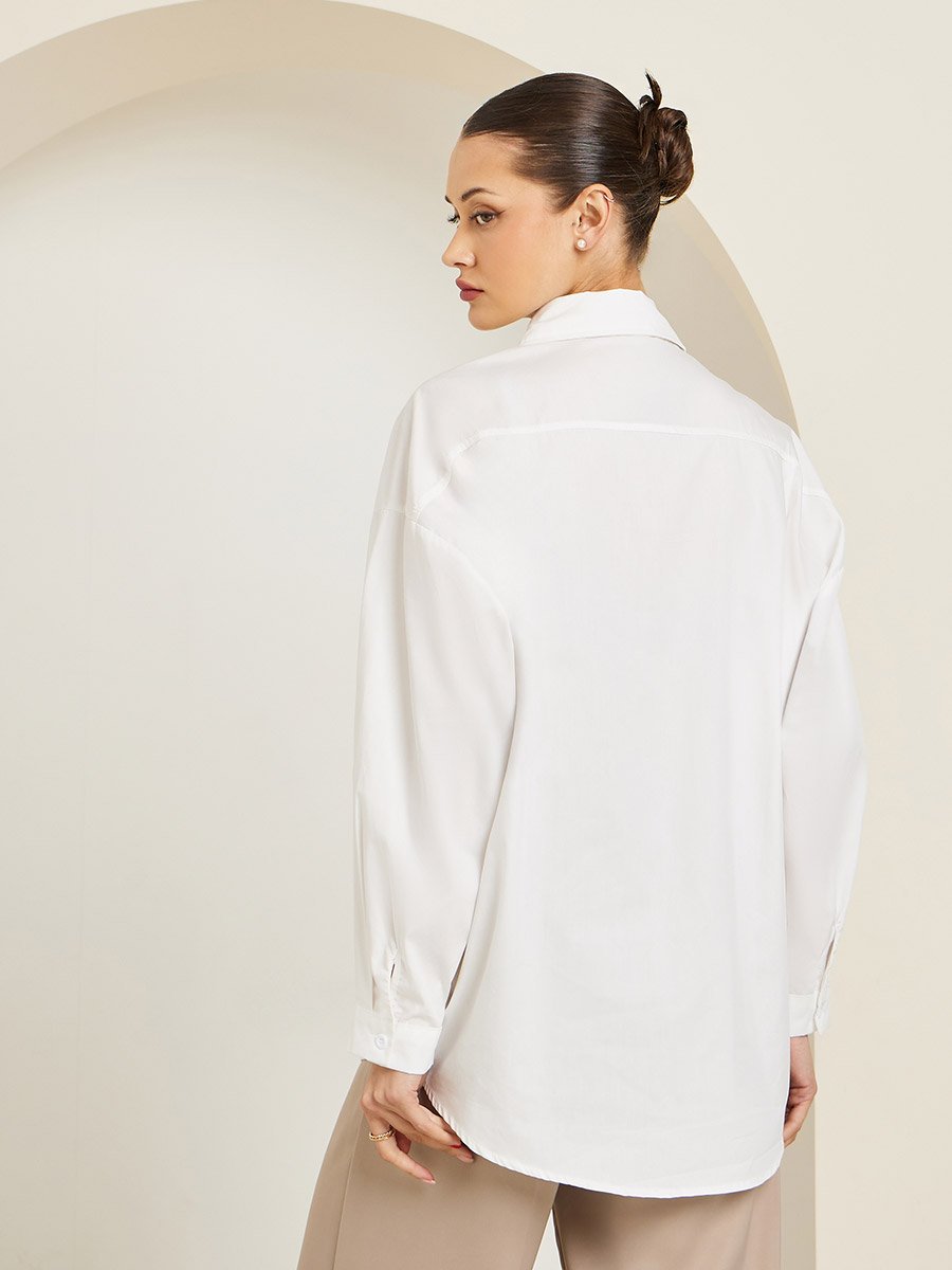 White Pearl Embellished Relaxed Fit Shirt