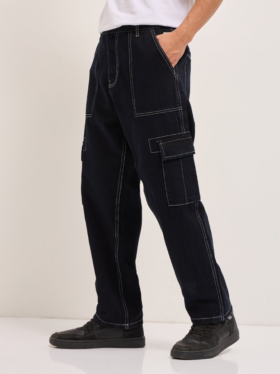 Men Cotton Mid Rise Baggy Fit Jeans