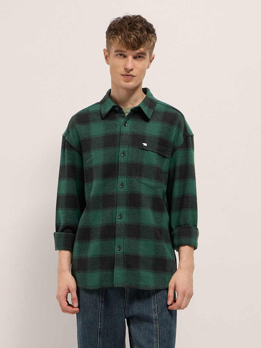 قميص خارجي أوفرشيرت فلانيلا كاروهات قصة مريحة