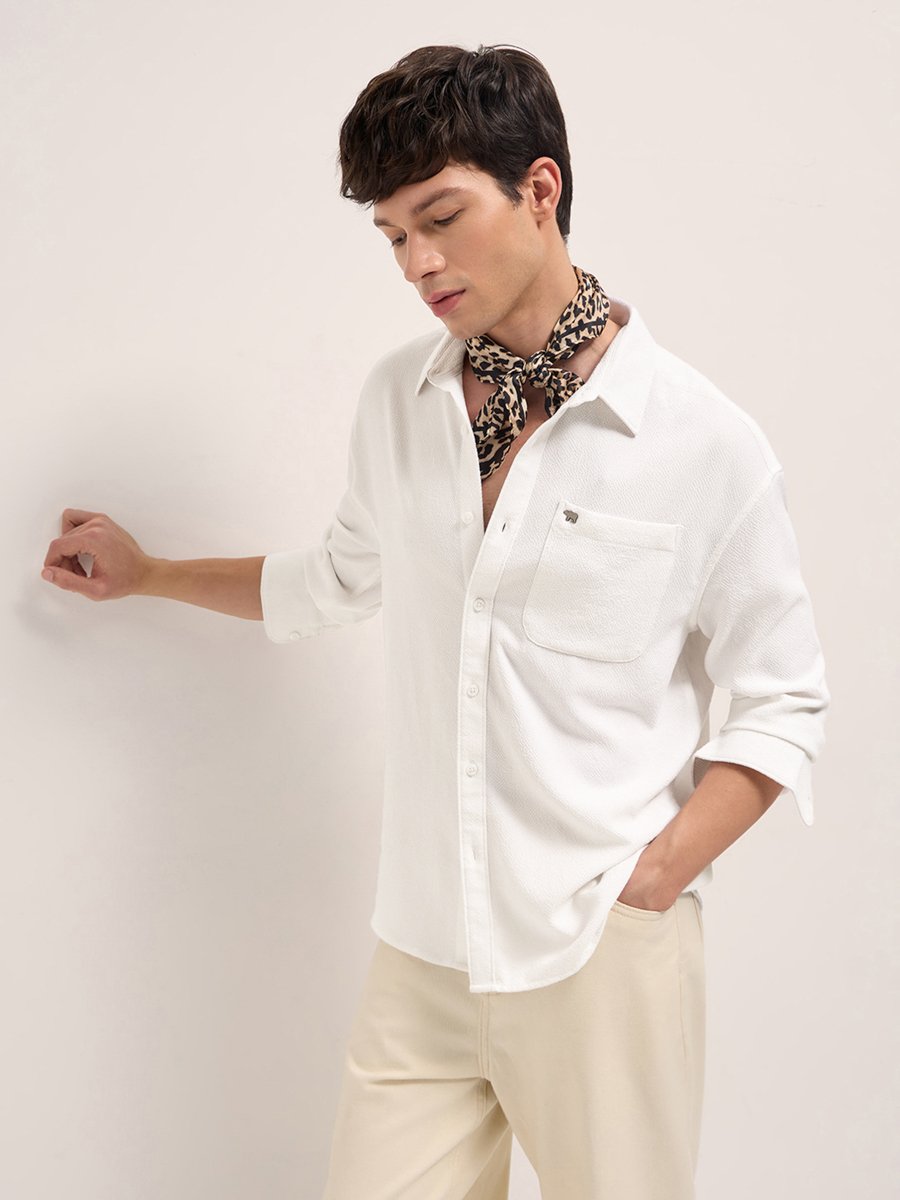Men Woven Textured Relaxed Fit Casual Shirt