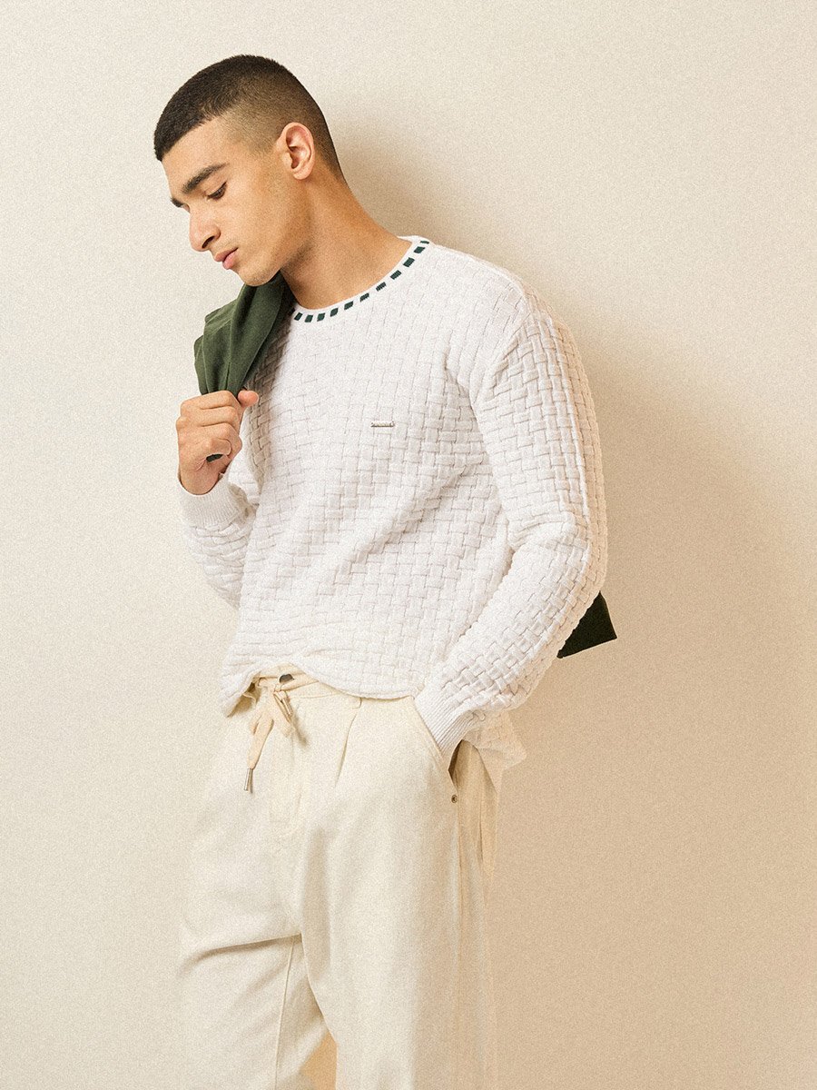 Men Pure Cotton Textured Knit Sweater