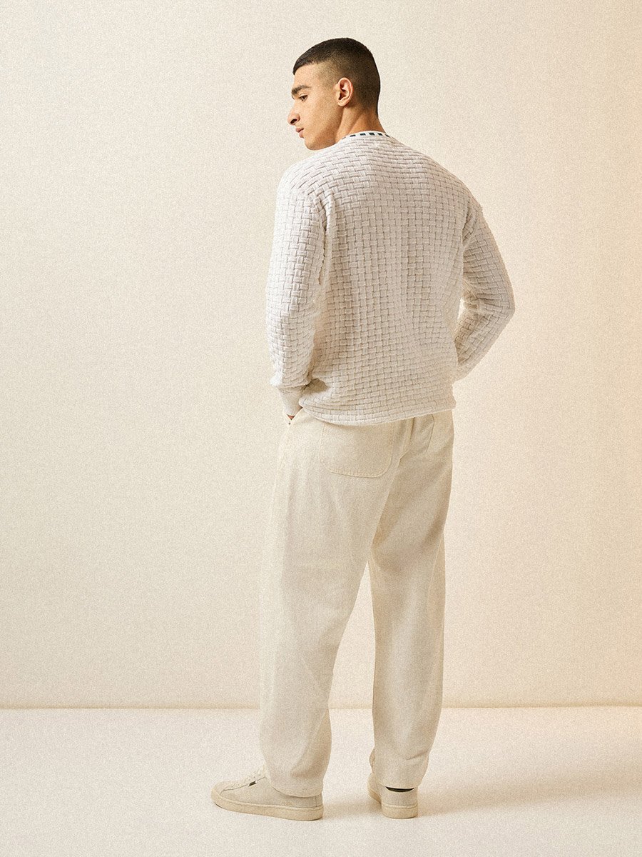 Men Pure Cotton Textured Knit Sweater