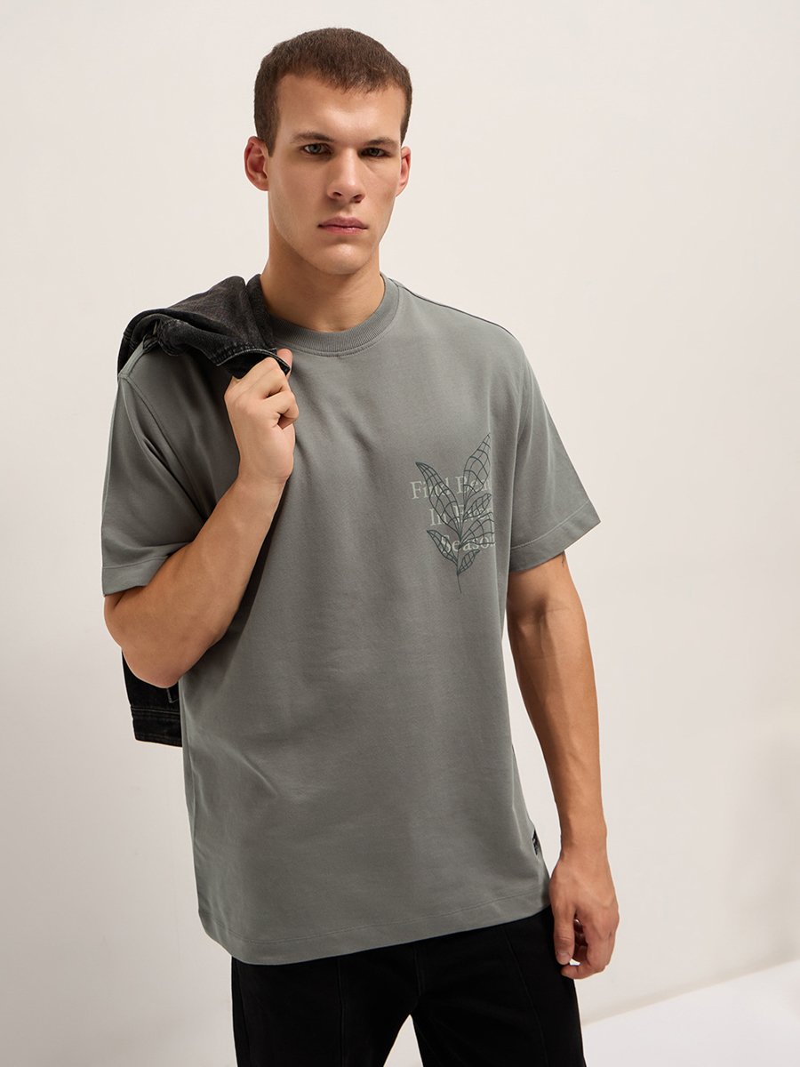 Men Pure Cotton Graphic Oversized T-Shirt
