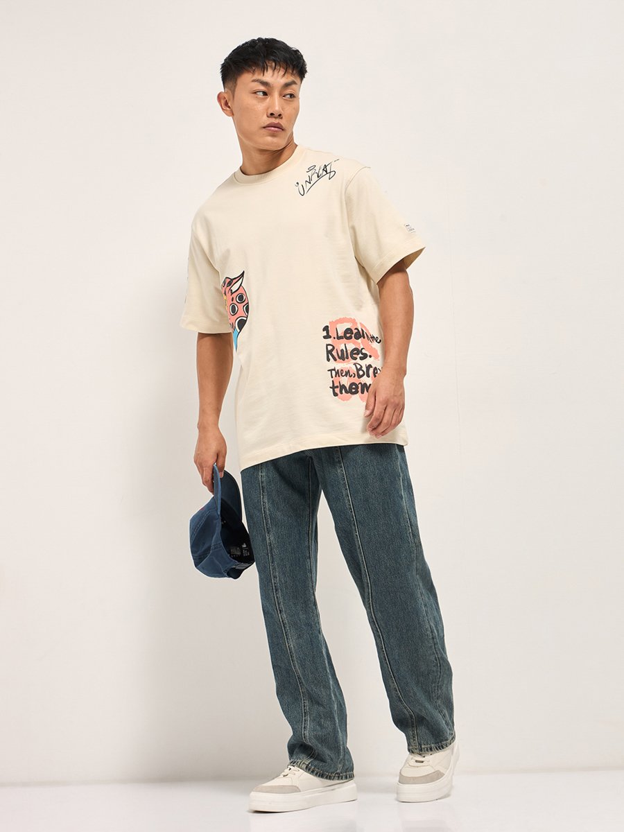Men Pure Cotton Graphic Oversized T-Shirt